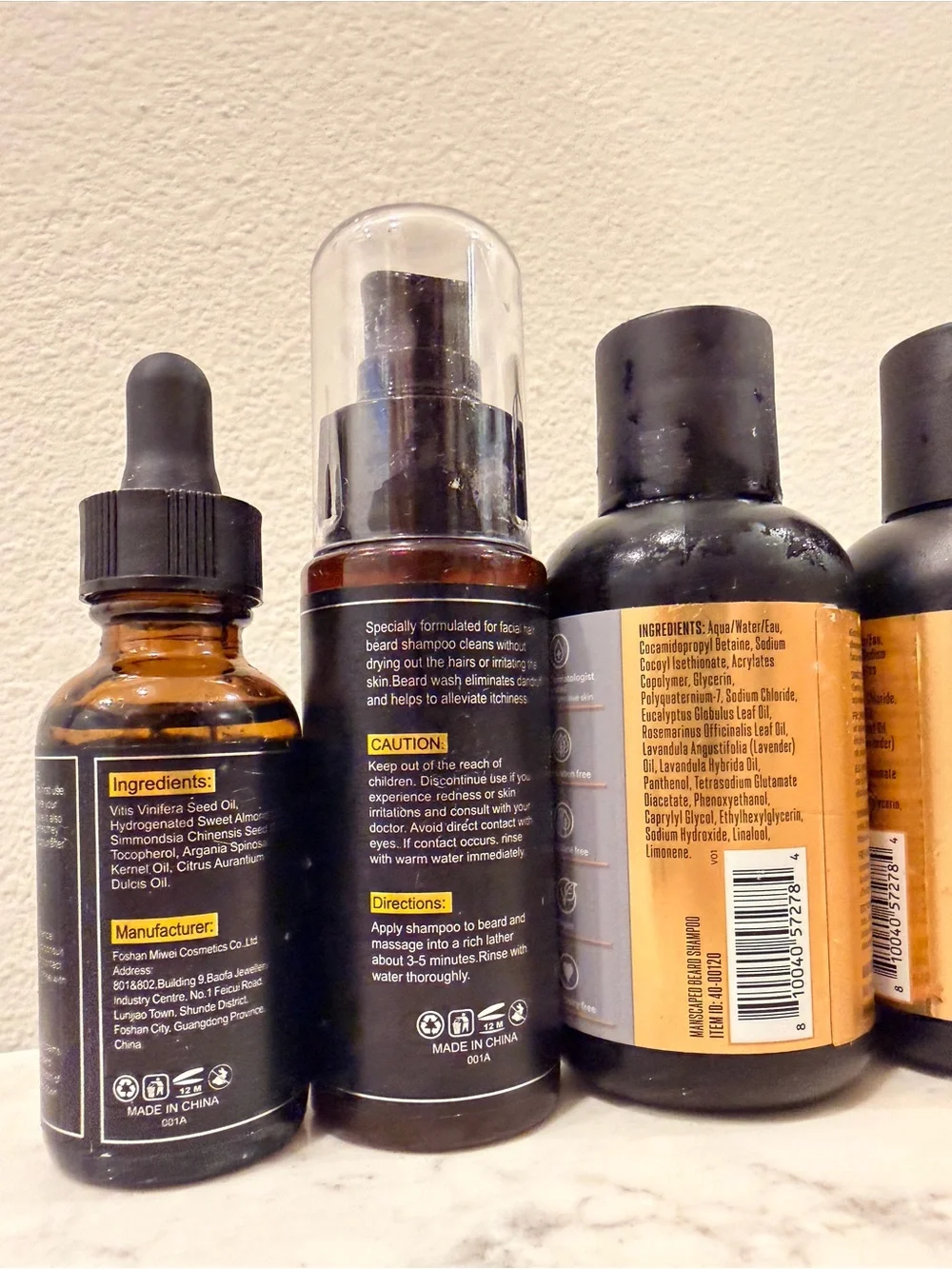 Manscaped and Fulllight Tech set of 6 Beard Shampoo, Conditioner, Balm, and Oil